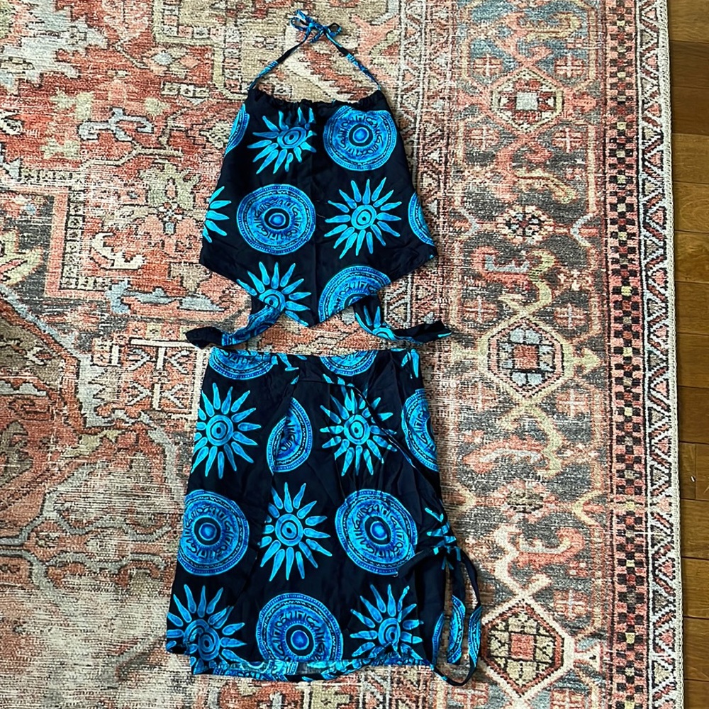 90s Banana Split Halter Top Wrap Skirt Set ☀️🌀